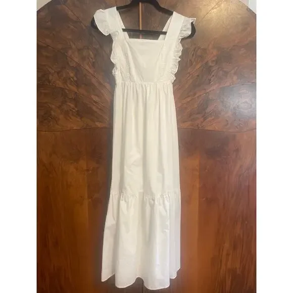 O.P.T Passion Midi Dress White Poplin Ruffle Apron Size Medium M Prairie Cottage - Picture 4 of 9